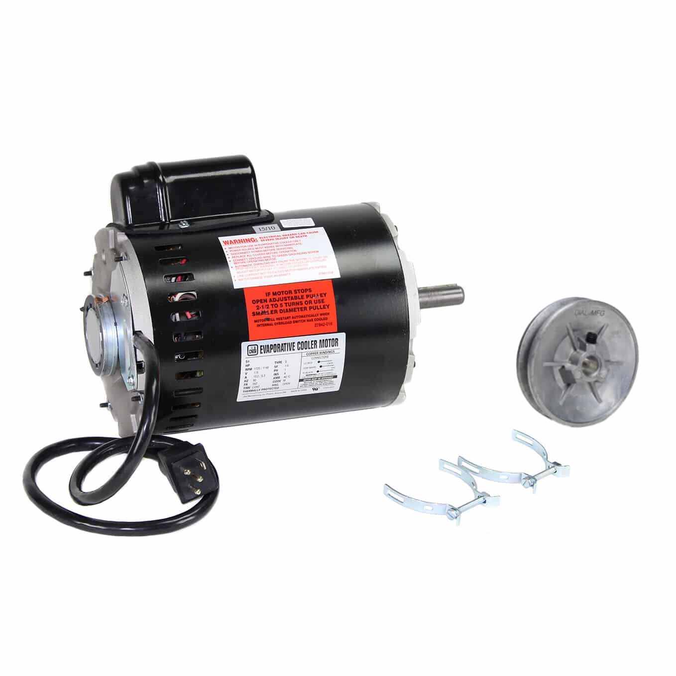 Evap Cooler Motor 1HP 115V 2spd w/ Pulley Clamps & 36" Cord